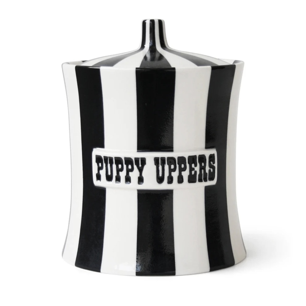Jonathan Adler Vice Puppy Uppers Striped Canister Brand New Black White